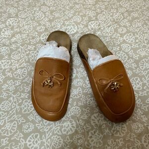 Tory Burch Tan Leather Mules with Gold Accent